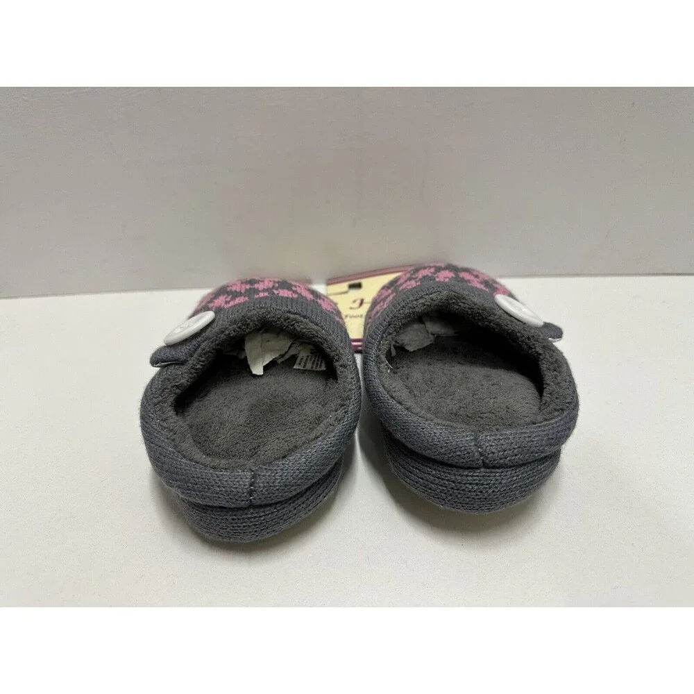 Bare Hugs Girl size small 11-12 slip on Gray and pink textile slippers